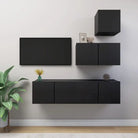 Moderne TV Meubelset Van Behandeld Hout Met Veel Opbergruimte - Zwart / 1 / 60 cm - Tv-meubels