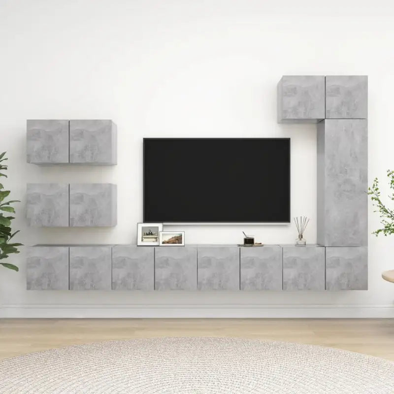 Moderne tv-meubelset van bewerkt hout met veel opbergruimte - Betongrijs / 8 / 60 cm - Tv-meubels