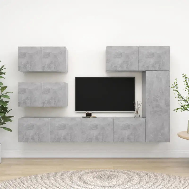 Moderne tv-meubelset van bewerkt hout met veel opbergruimte - Betongrijs / 6 / 80 cm - Tv-meubels
