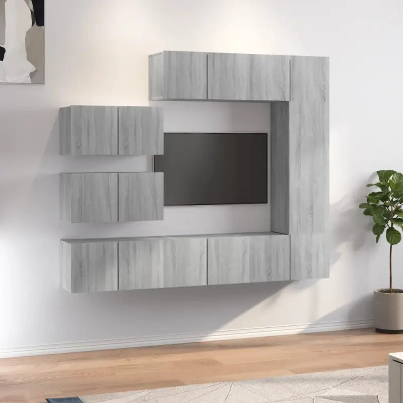 Moderne tv-meubelset van bewerkt hout met veel opbergruimte - Grijs sonoma / 8 / 60 cm - Tv-meubels