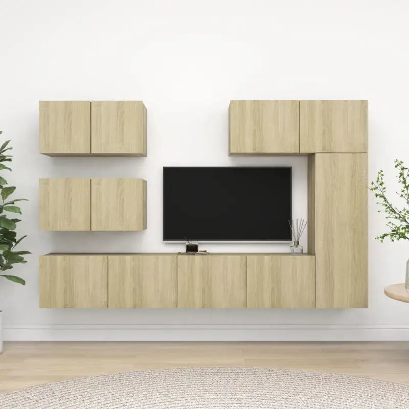 Moderne tv-meubelset van bewerkt hout met veel opbergruimte - Sonoma eiken / 6 / 80 cm - Tv-meubels