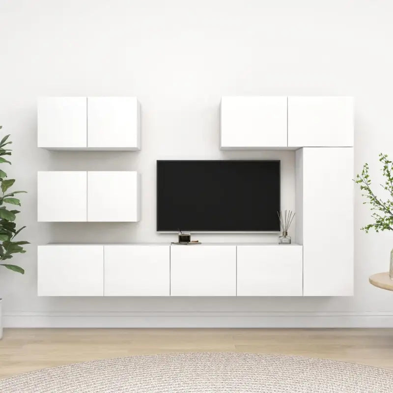 Moderne tv-meubelset van bewerkt hout met veel opbergruimte - Wit / 6 / 80 cm - Tv-meubels