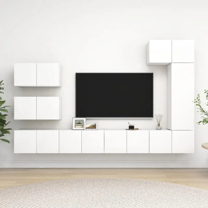 Moderne tv-meubelset van bewerkt hout met veel opbergruimte - Wit / 8 / 60 cm - Tv-meubels