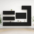 Moderne tv-meubelset van bewerkt hout met veel opbergruimte - Zwart / 7 / 100 cm - Tv-meubels