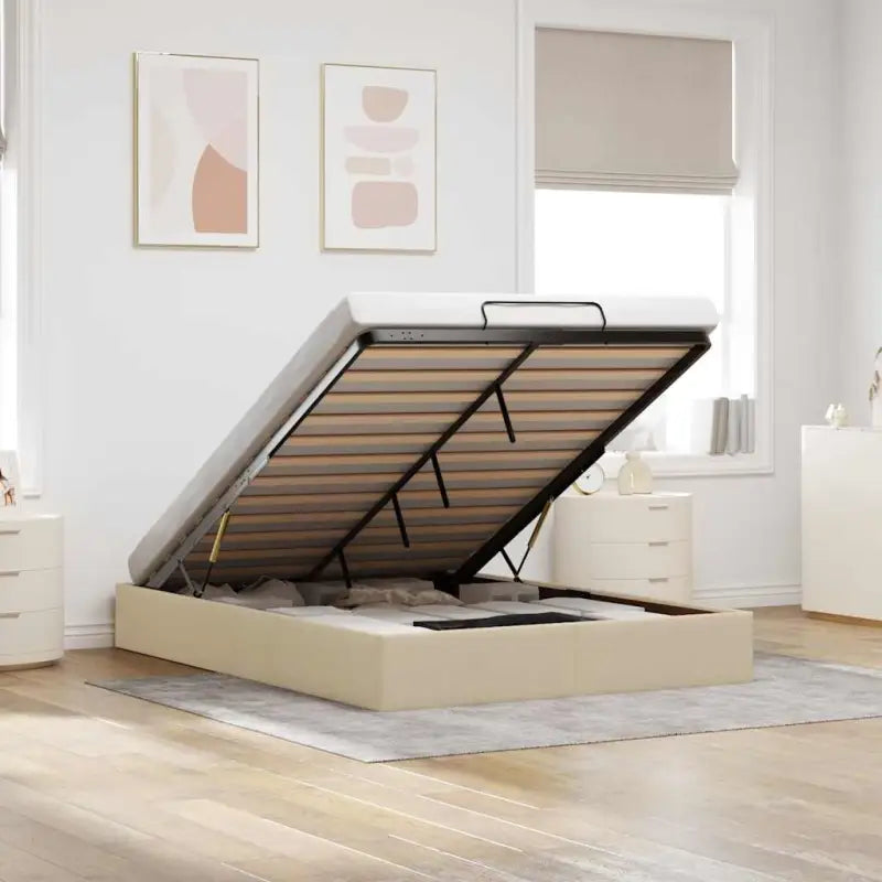Moderne voetenbank met opbergruimte en ademend vermogen voor boxspring nodig - Crème / 140 x 200 cm - Bedden & bedframes