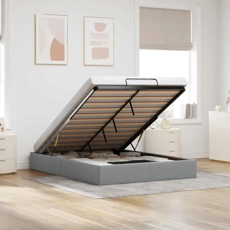 Moderne voetenbank met opbergruimte en ademend vermogen voor boxspring nodig - Lichtgrijs / 140 x 200 cm - Bedden &