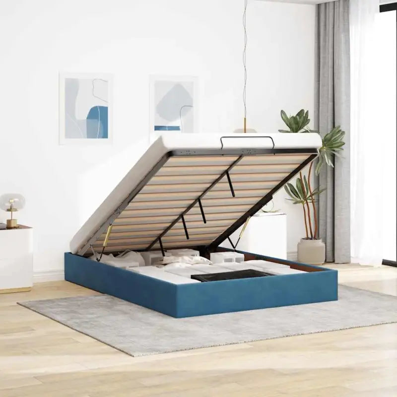 Moderne voetenbankje met opbergfunctie en geschikt voor boxspring nodig - Donkerblauw / 140 x 190 cm - Bedden &