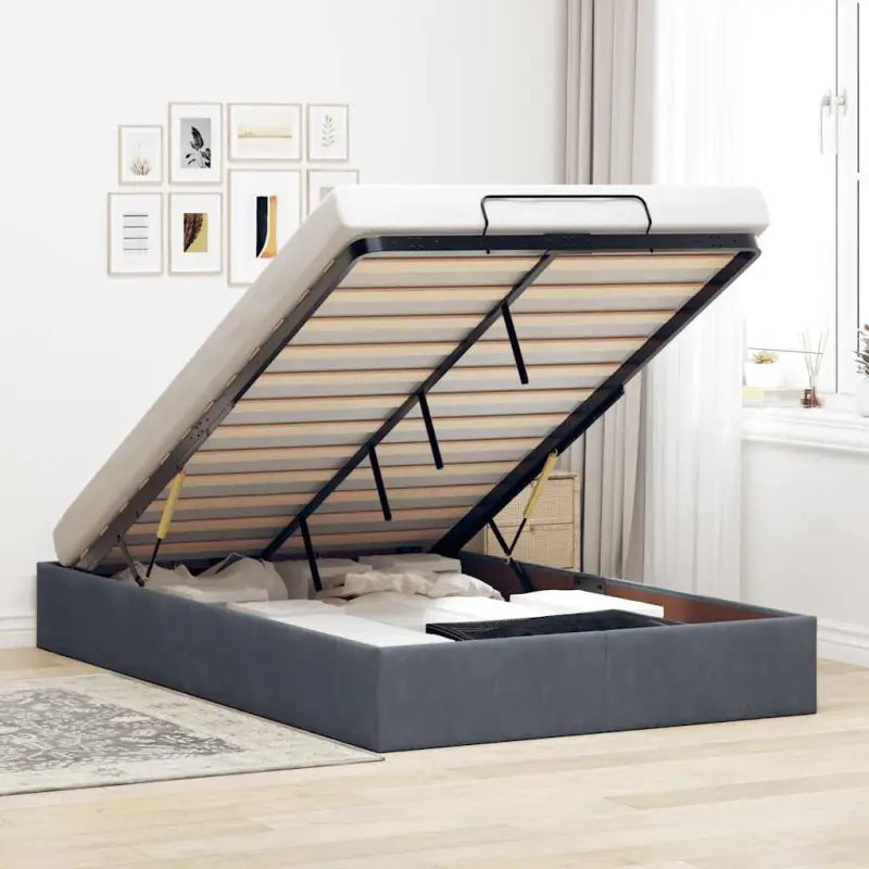 Moderne voetenbankje met opbergfunctie en geschikt voor boxspring nodig - Donkergrijs / 120 x 190 cm - Bedden &