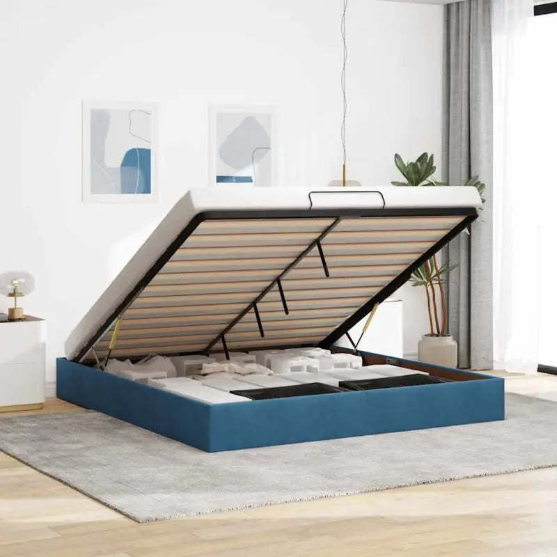 Moderne voetenbankje met opbergfunctie en geschikt voor boxspring nodig - Donkerblauw / 160 x 200 cm - Bedden &
