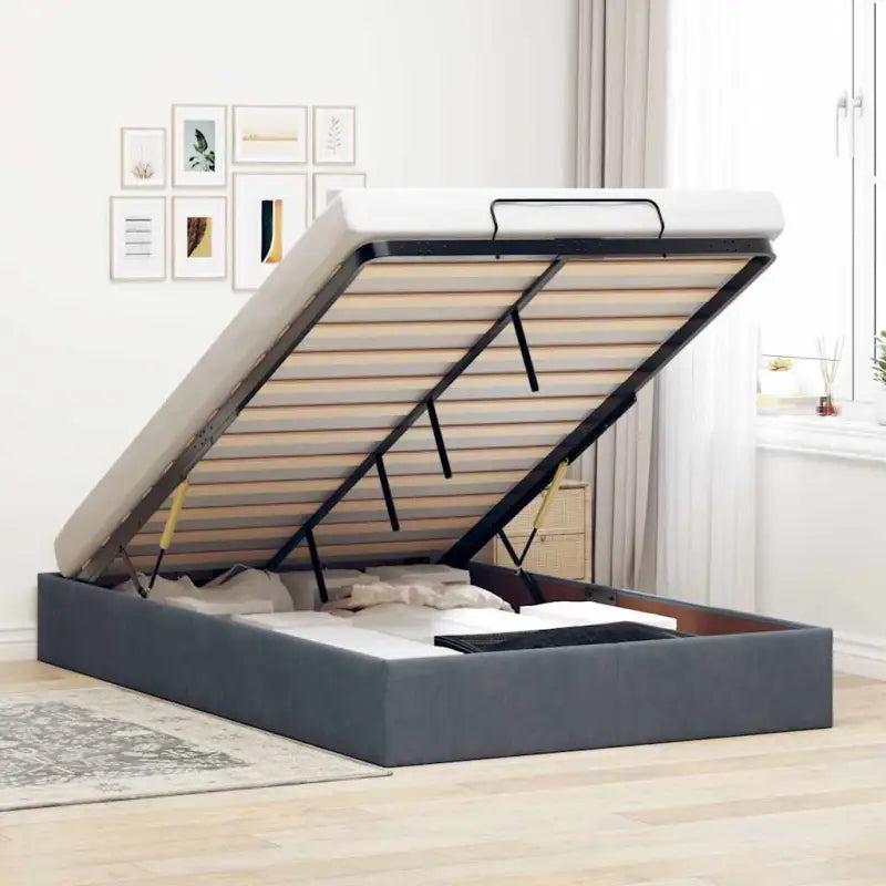 Moderne voetenbankje met opbergfunctie en geschikt voor boxspring nodig - Donkergrijs / 120 x 200 cm - Bedden &