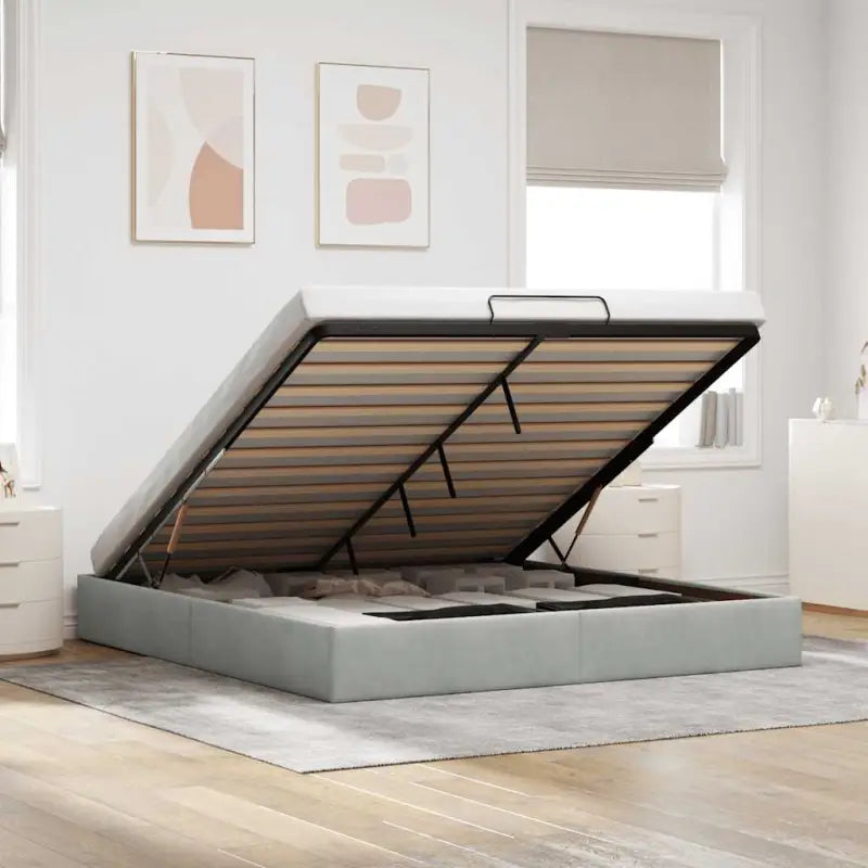 Moderne voetenbankje met opbergfunctie en geschikt voor boxspring nodig - Lichtgrijs / 160 x 200 cm - Bedden & bedframes