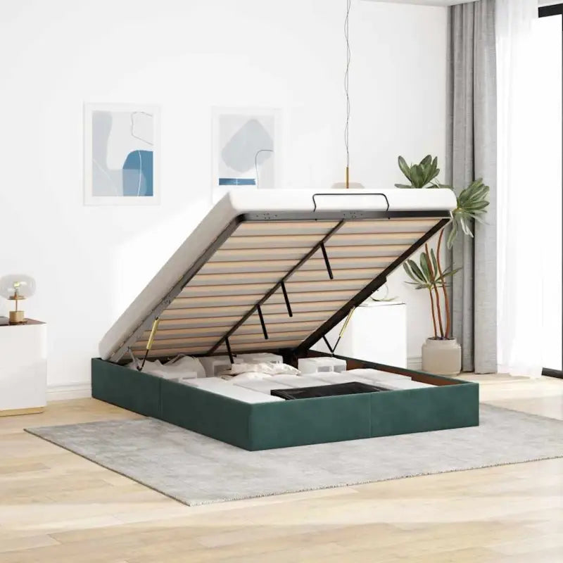 Moderne voetenbankje met opbergfunctie en geschikt voor boxspring nodig - Donkergroen / 140 x 190 cm - Bedden &