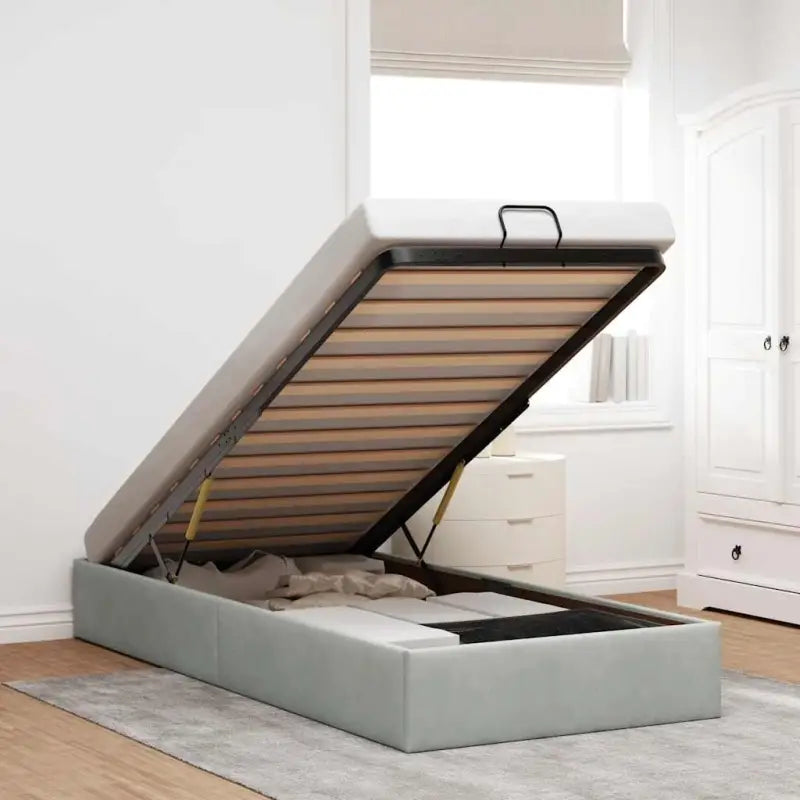 Moderne voetenbankje met opbergfunctie en geschikt voor boxspring nodig - Lichtgrijs / 90 x 200 cm - Bedden & bedframes