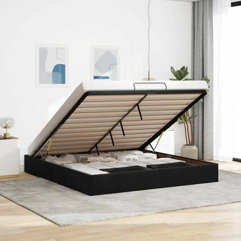 Moderne voetenbankje met opbergfunctie en geschikt voor boxspring nodig - Zwart / 200 x 200 cm - Bedden & bedframes