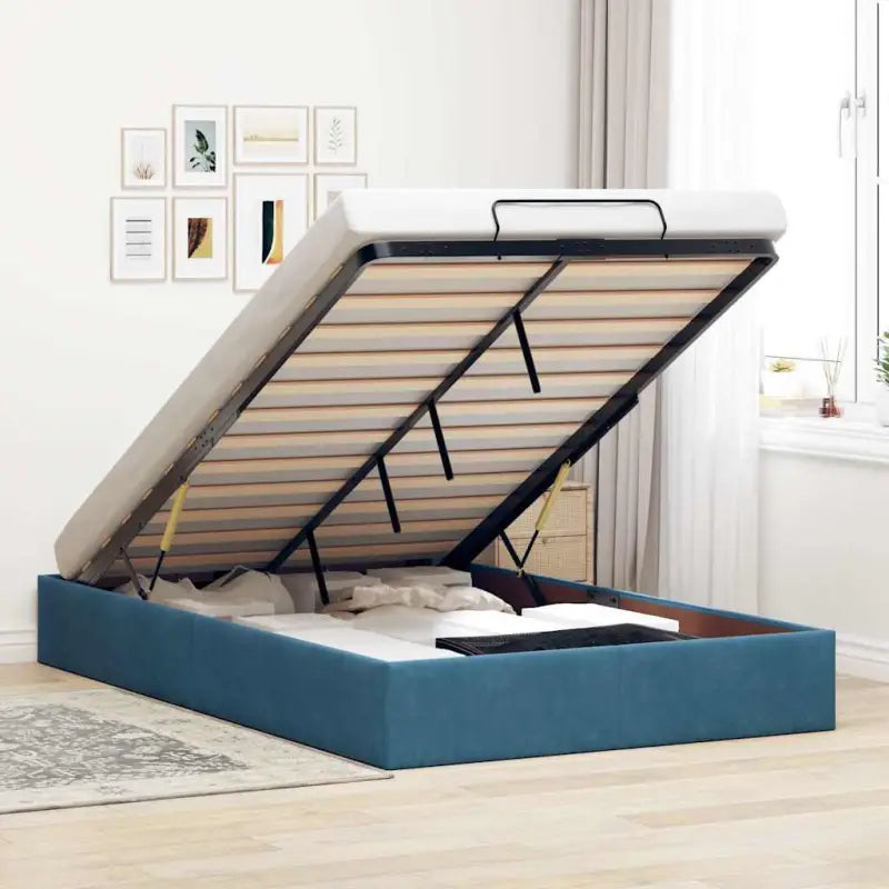 Moderne voetenbankje met opbergfunctie en geschikt voor boxspring nodig - Donkerblauw / 120 x 190 cm - Bedden &