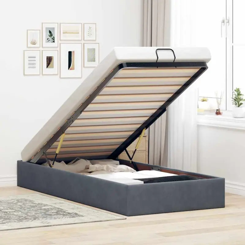 Moderne voetenbankje met opbergfunctie en geschikt voor boxspring nodig - Donkergrijs / 90 x 190 cm - Bedden & bedframes