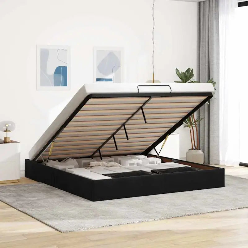 Moderne voetenbankje met opbergfunctie en geschikt voor boxspring nodig - Zwart / 160 x 200 cm - Bedden & bedframes