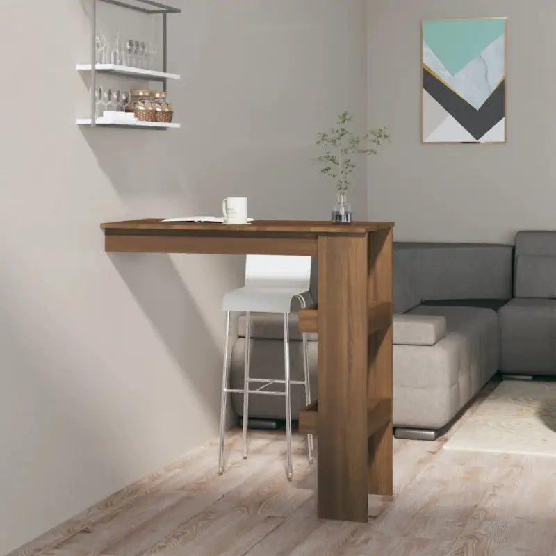 Moderne wandgemonteerde bartafel van bewerkt hout in hoogglans wit - bruin eikenkleur / 1 - Eettafels