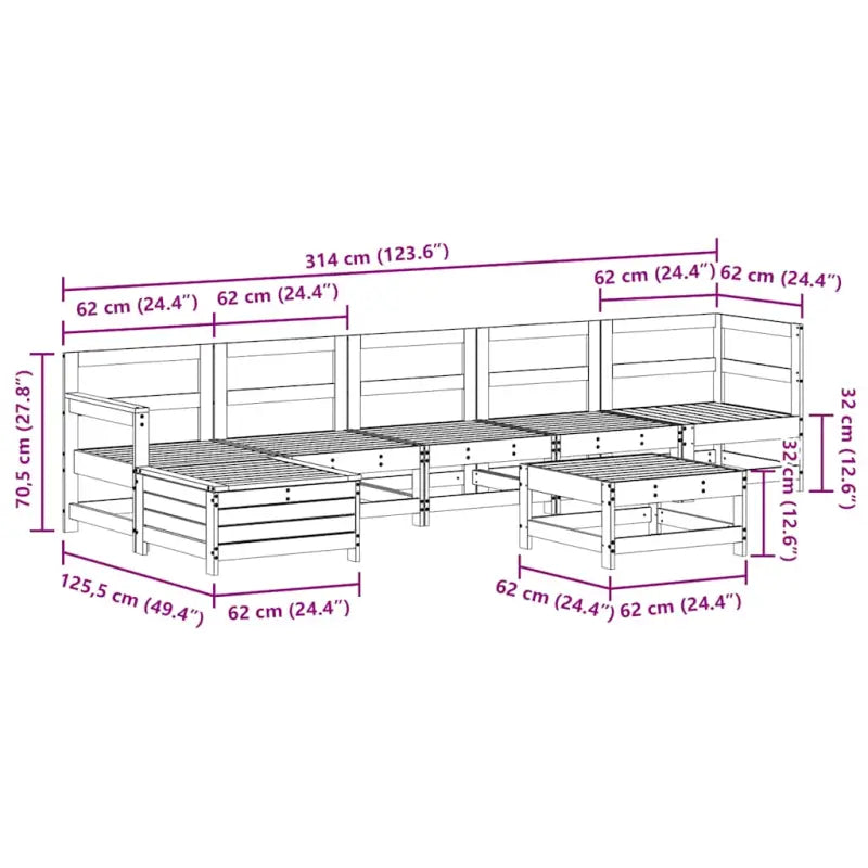 Modulair loungeset van geïmpregneerd grenenhout voor in de tuin - Tuinsets
