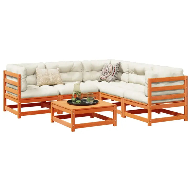 Modulair loungeset van massief grenenhout voor buiten ontspanning - Wasbruin / Ja - Tuinsets