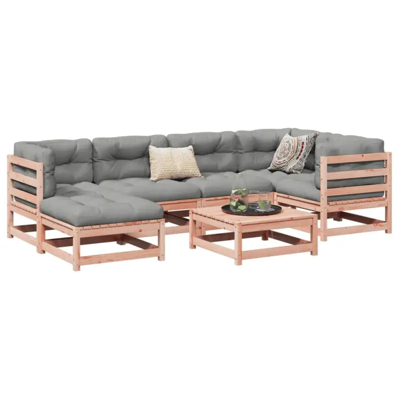 Modulair loungeset van massief Grenenhout voor comfortabel tuinplezier - Natuurlijk douglashout / met kussen - Tuinsets