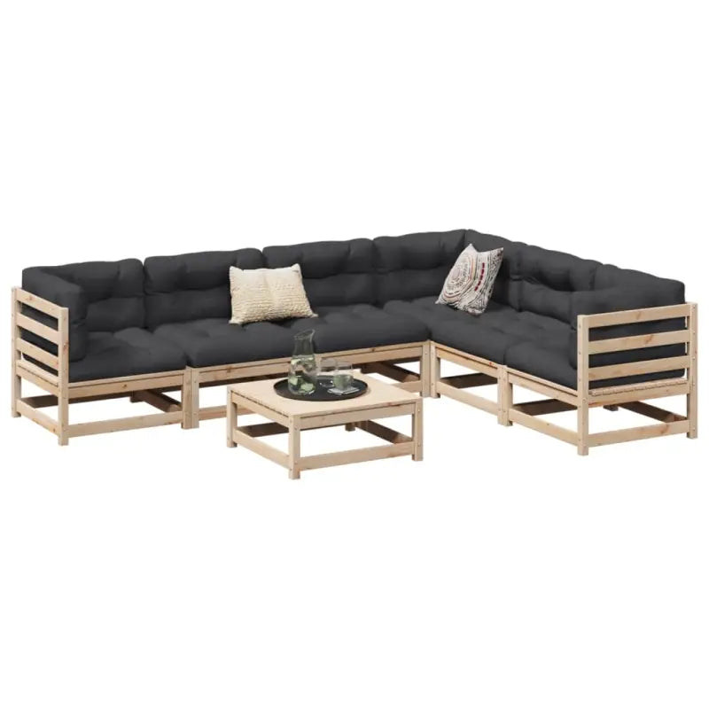 Modulair loungeset van massief grenenhout voor een comfortabele zitervaring - Natuurlijk grenenhout / met kussen