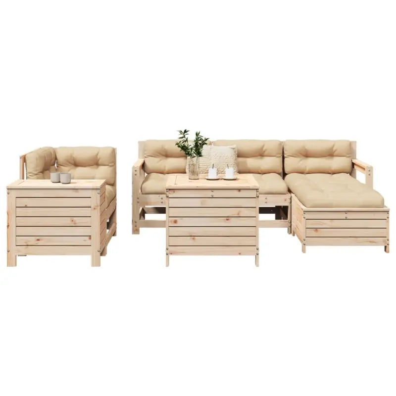 Modulair loungeset van massief grenenhout voor tuin en terras - Natuurlijk grenenhout - Tuinsets