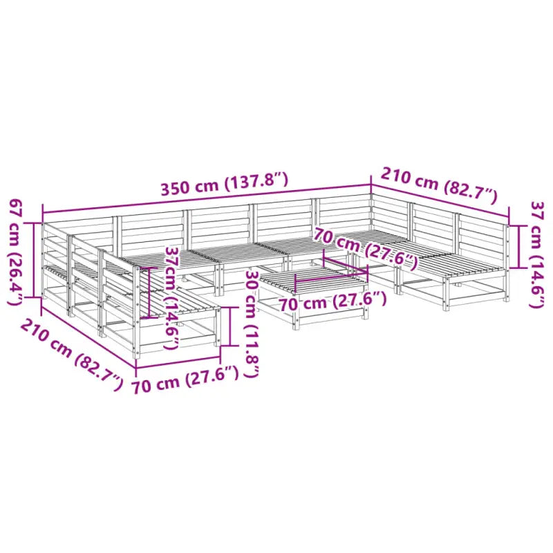 Modulair tuinset van massief grenenhout met comfortabele afmetingen zitting - Tuinsets