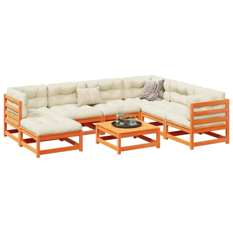 Modulair tuinset van massief grenenhout met hoog rugleuning - Wasbruin / met kussen - Tuinsets