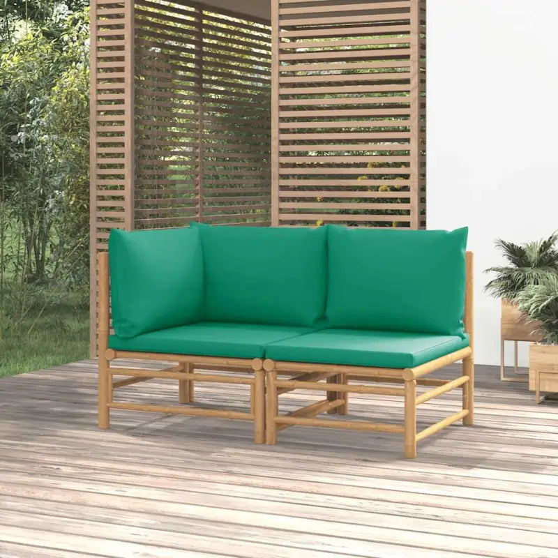 Modulaire bamboe tuinbank met comfortabele afmetingen en rugkussen - Groen / 1 / hoek + midden - Modulaire tuinbanken