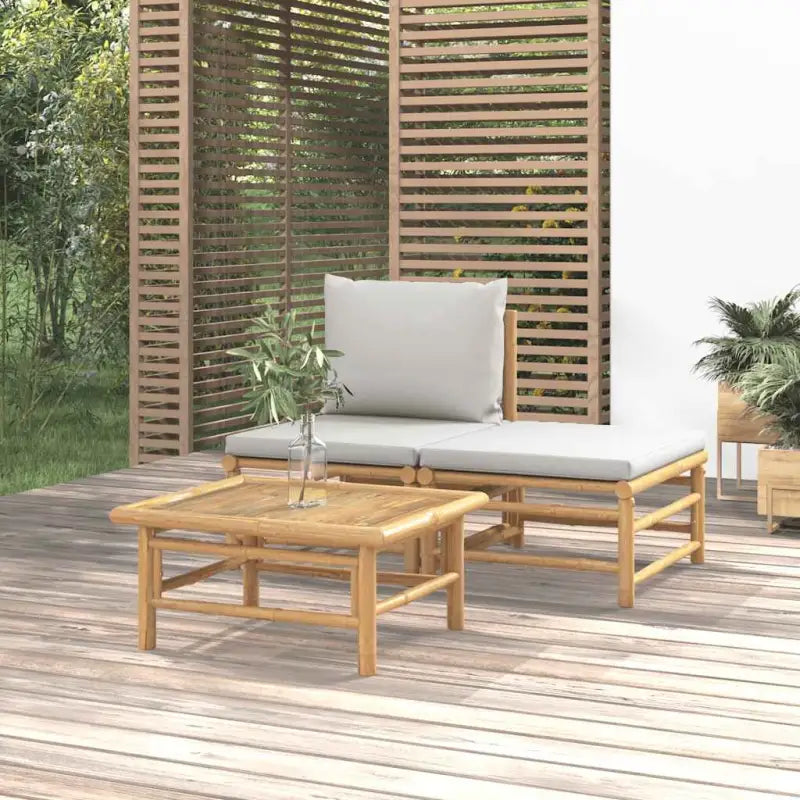 Modulaire bamboe tuinbank met comfortabele afmetingen en rugkussen - Lichtgrijs / 1 / midden + voetensteun + Tafel