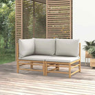 Modulaire bamboe tuinbank met comfortabele afmetingen en rugkussen - Lichtgrijs / 1 / hoek + midden - Modulaire