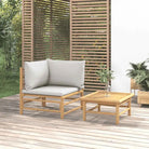 Modulaire bamboe tuinbank met comfortabele afmetingen en rugkussen - Lichtgrijs / 1 / hoek + Tafel - Modulaire