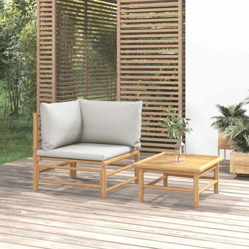 Modulaire bamboe tuinbank met comfortabele afmetingen en rugkussen - Lichtgrijs / 1 / hoek + Tafel - Modulaire