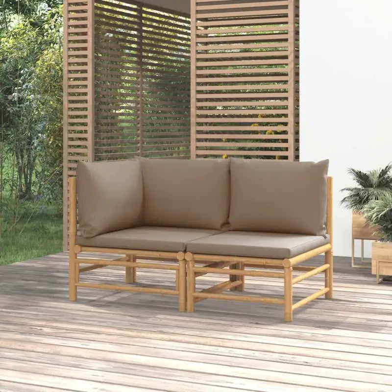 Modulaire bamboe tuinbank met comfortabele afmetingen en rugkussen - Taupe / 1 / hoek + midden - Modulaire tuinbanken
