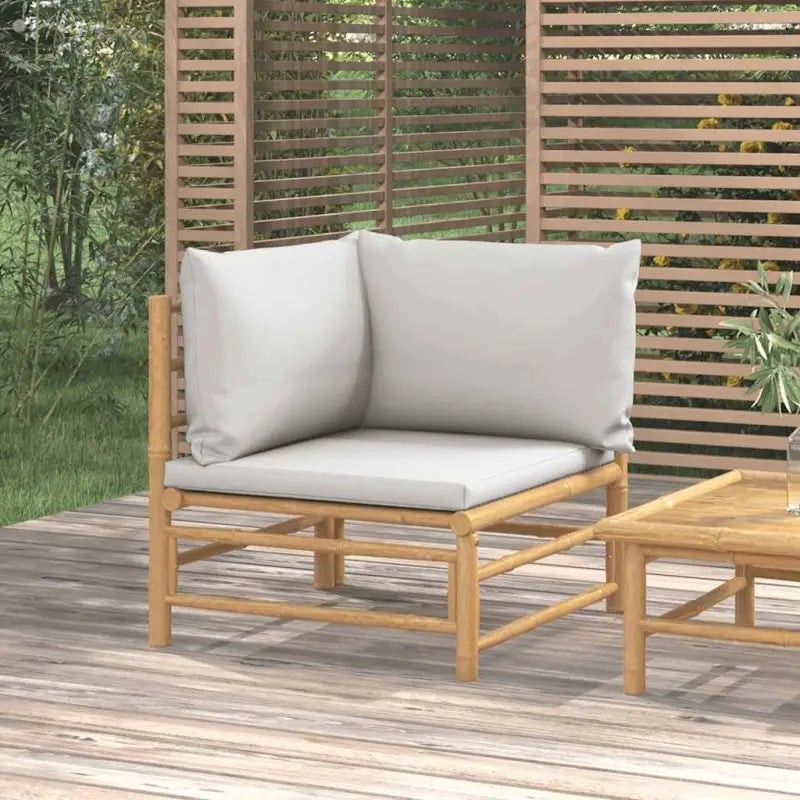 Modulaire bamboe tuinbank met comfortabele afmetingen en rugkussen - Lichtgrijs / 1 / Hoekbank - Modulaire tuinbanken