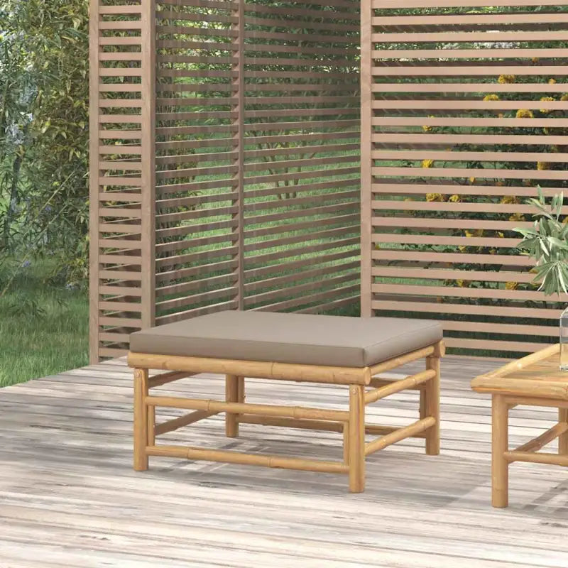 Modulaire bamboe tuinbank met comfortabele afmetingen en rugkussen - Taupe / 1 / Voetensteun - Modulaire tuinbanken
