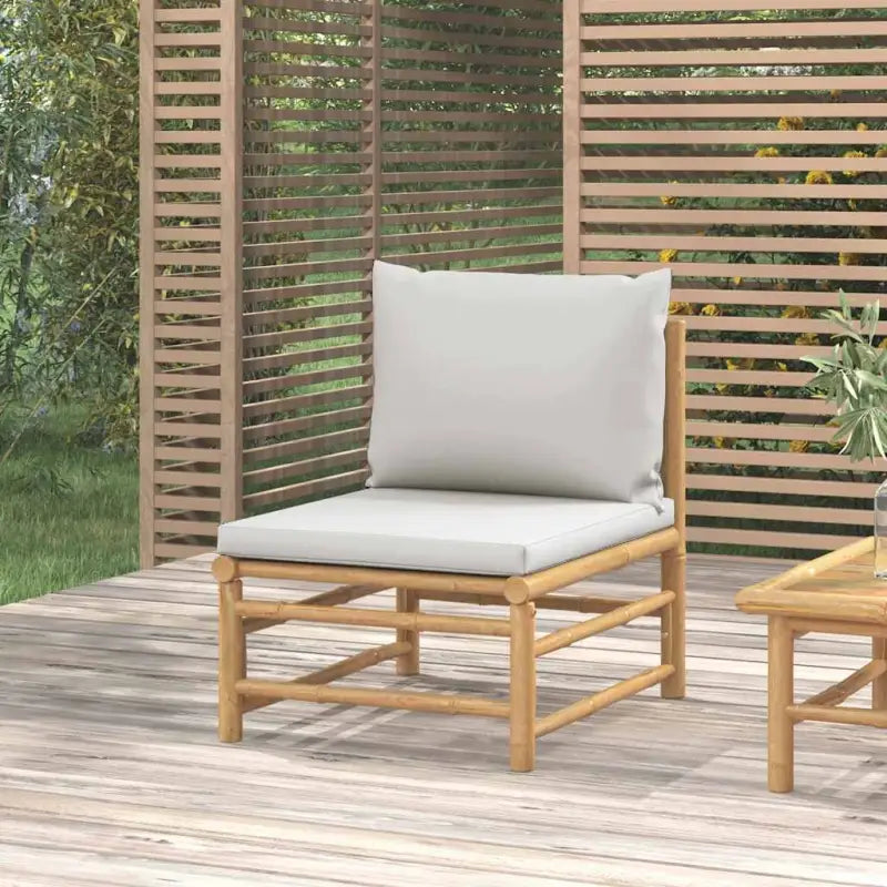 Modulaire bamboe tuinbank met comfortabele afmetingen en rugkussen - Lichtgrijs / 1 / Middenbank - Modulaire tuinbanken