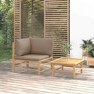 Modulaire bamboe tuinbank met comfortabele afmetingen en rugkussen - Taupe / 1 / hoek + Tafel - Modulaire tuinbanken