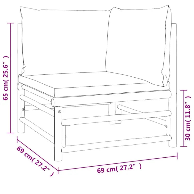 Modulaire bamboe tuinbank met comfortabele afmetingen en rugkussen - Modulaire tuinbanken