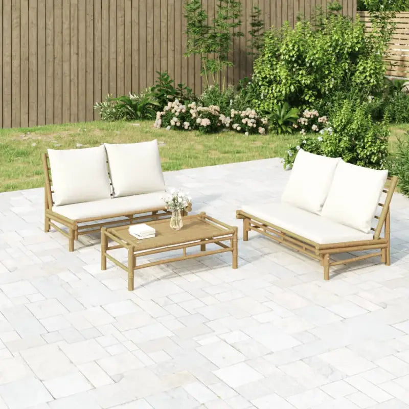 Modulaire Bamboe Tuinstoelen voor een stijlvolle buitenruimte - Crème / 1 / Bank + Tafel - Modulaire tuinbanken