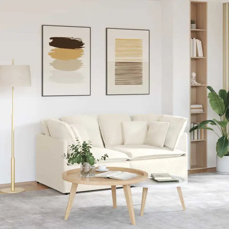 Modulaire bank in gekrulde wolachtige stof voor een luxe zithoek - Crème - Banken