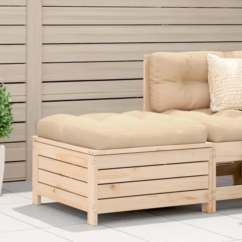 Modulaire houten tuinbank met kussen voor terras en tuinfeesten - Onbehandeld / Beige / 1 / voetensteun - Modulaire