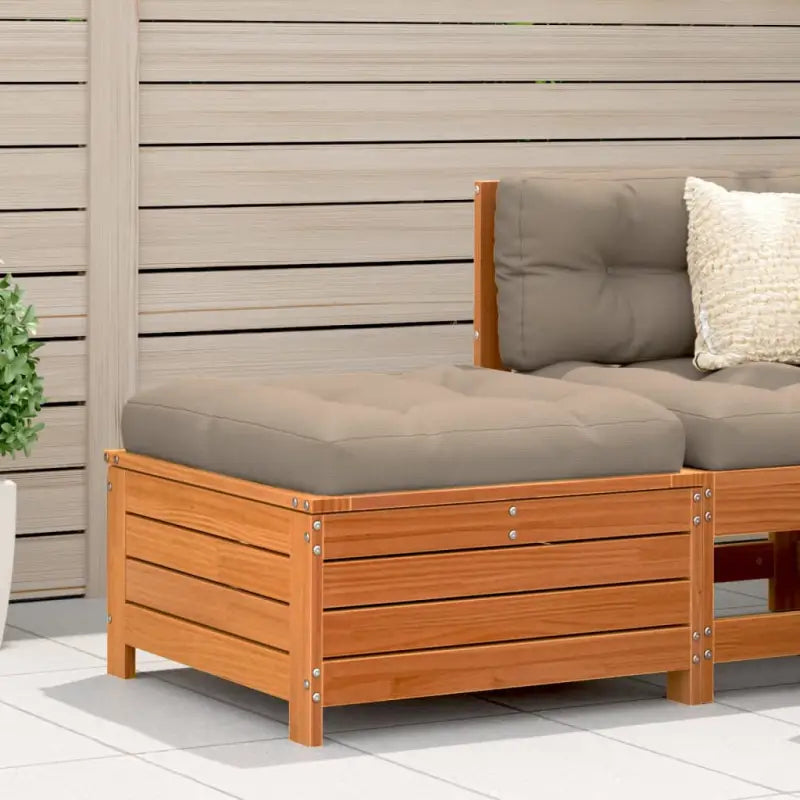 Modulaire houten tuinbank met kussen voor terras en tuinfeesten - Bruin / Taupe / 1 / voetensteun - Modulaire tuinbanken