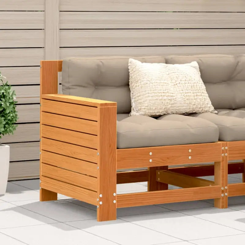 Modulaire houten tuinbank met kussen voor terras en tuinfeesten - Bruin / Taupe / 1 / Hoekbank - Modulaire tuinbanken