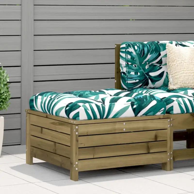 Modulaire houten tuinbank met kussen voor terras en tuinfeesten - Bruin / Groen blad / 1 / voetensteun - Modulaire