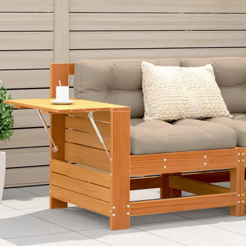 Modulaire houten tuinbank met kussen voor terras en tuinfeesten - Bruin / Taupe / 1 / Hoekbank met bijzettafel