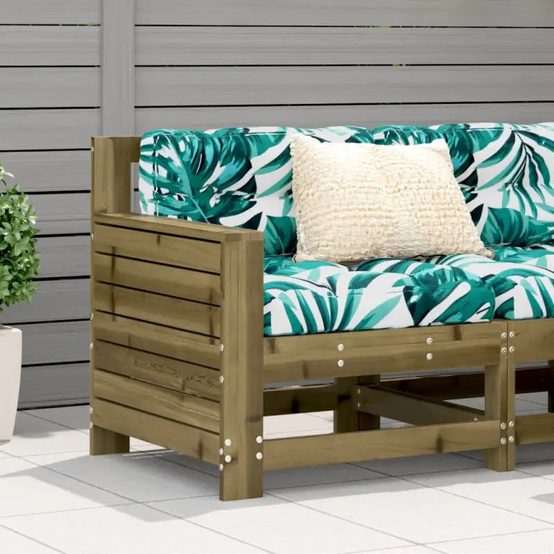 Modulaire houten tuinbank met kussen voor terras en tuinfeesten - Bruin / Groen blad / 1 / Hoekbank - Modulaire