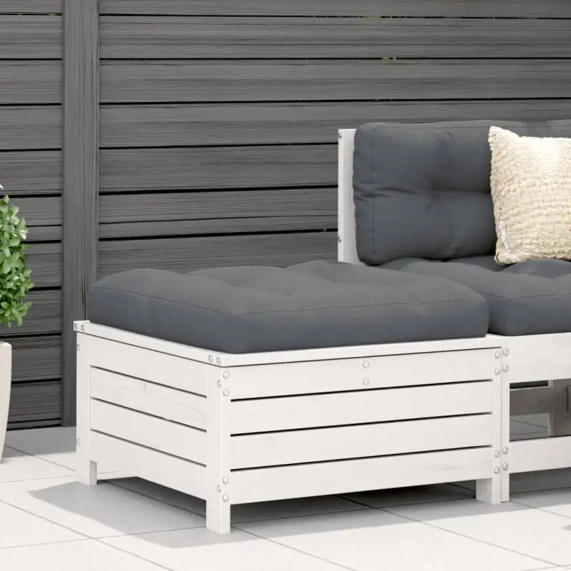 Modulaire houten tuinbank met kussen voor terras en tuinfeesten - Wit / Antracietkleurig / 1 / voetensteun - Modulaire
