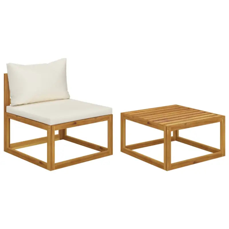 Modulaire houten tuinbank set voor buitengebruik - Crème / 1 / Middenbank + salontafel - Modulaire tuinbanken